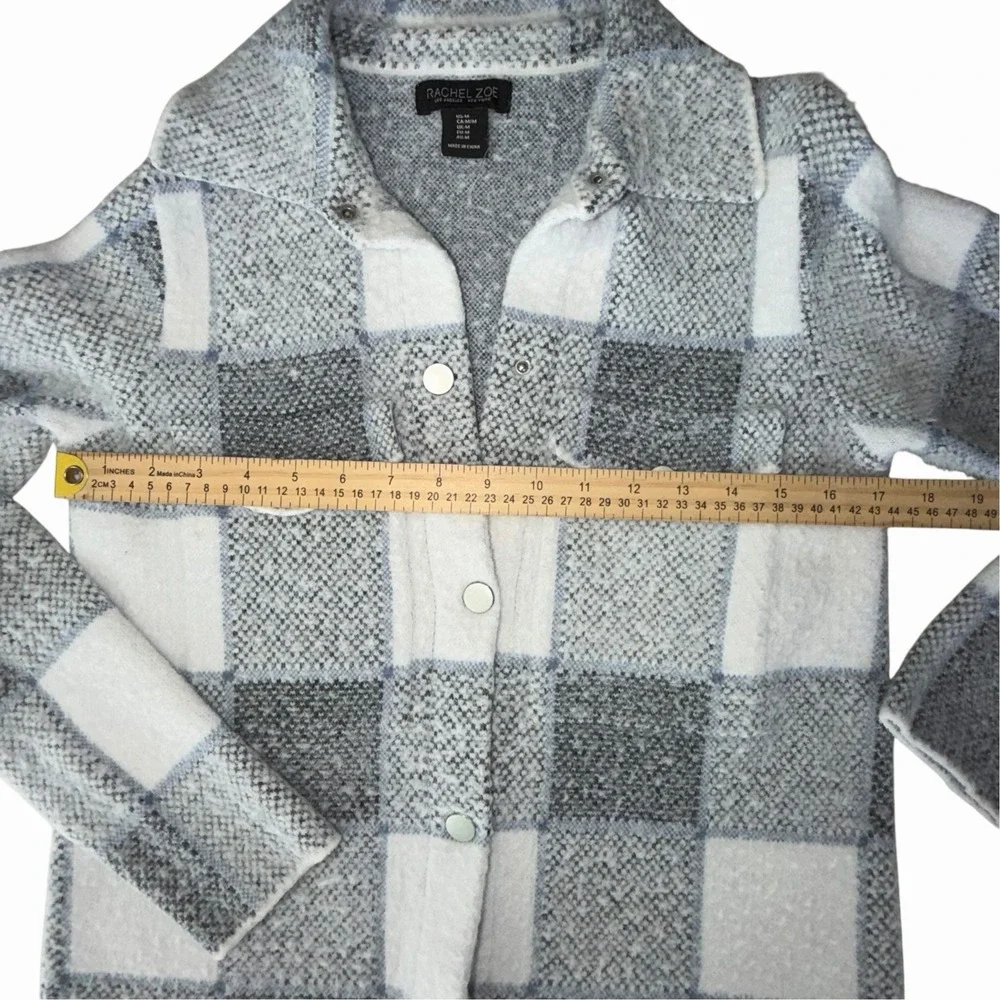 Rachel Zoe Blue Plaid Knit Shacket Sz M Snap Front Jacket Coastal Layering Cozy